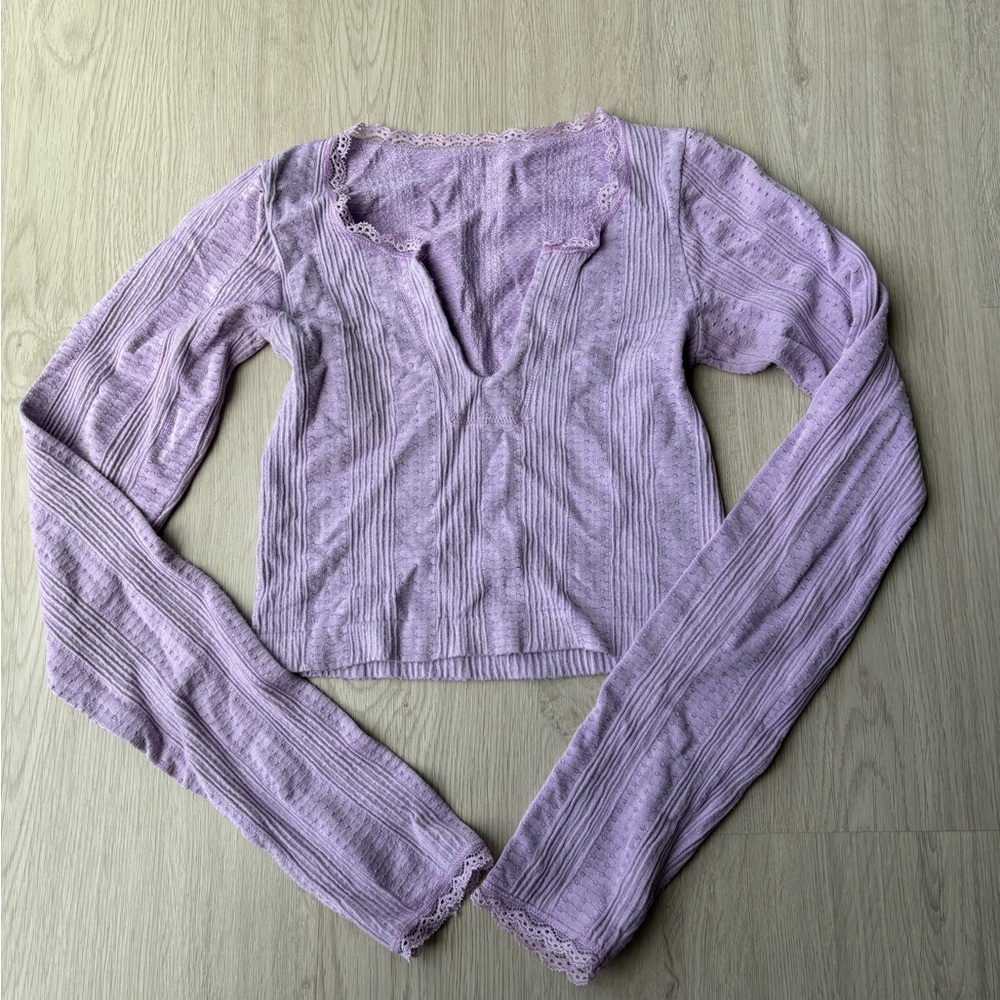 Purple Long Sleeve Ribbed Top